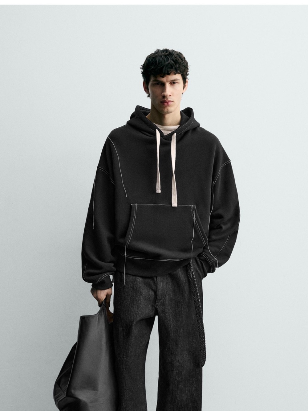Zara  Black Hoodie with Light Contrast Drawcords